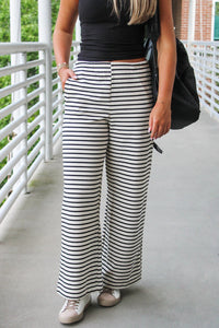 Stay On Track Wide Leg Pants - Black/White
