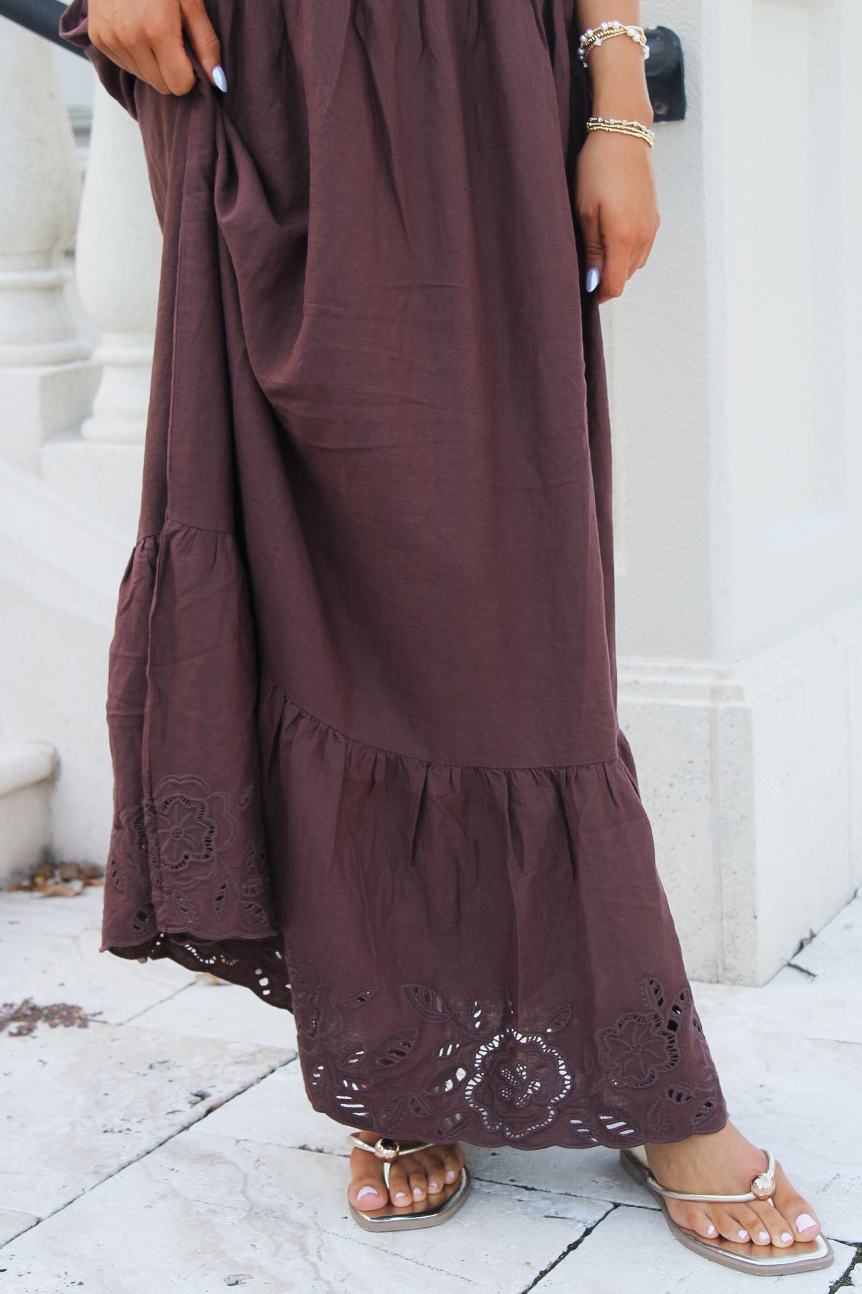 Z Supply: Esti Embroidered Maxi Dress - Chocolate Cherry