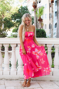 Island Orchid Strapless Midi Dress - Fuchsia