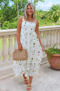 Blissful Meadows Floral Embroidery Scallop Midi Dress - Moss Green