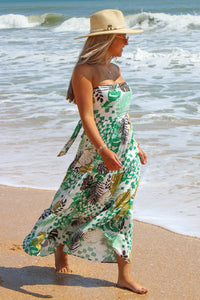 Breezy Tropical Days Tie Back Maxi Dress - Green