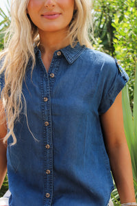 Timeless Mood Button Down Top - Chambray