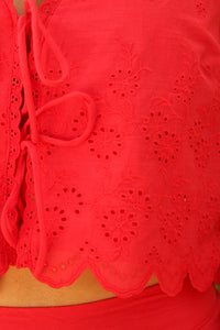 Summer Freedom Eyelet Tie Top - Red