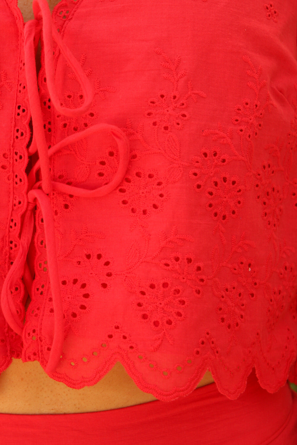 Summer Freedom Eyelet Tie Top - Red