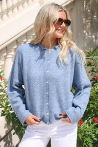The Hadley Button Down Knit Cardigan - Dusty Blue