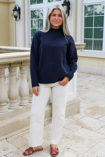 Cozy Times Mock Neck Sweater - Navy