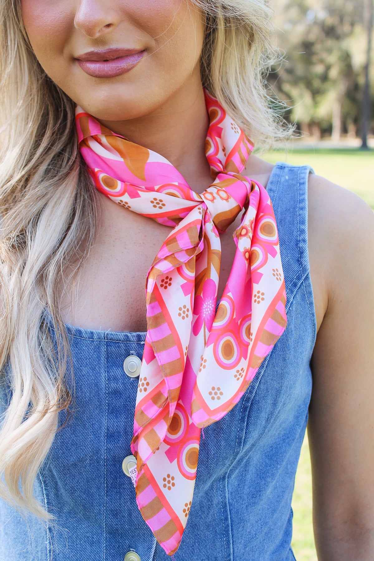 Floral Print Square Bandana Scarf - Pink