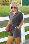 Fun Days Ahead Mineral Washed Romper - Ash Black