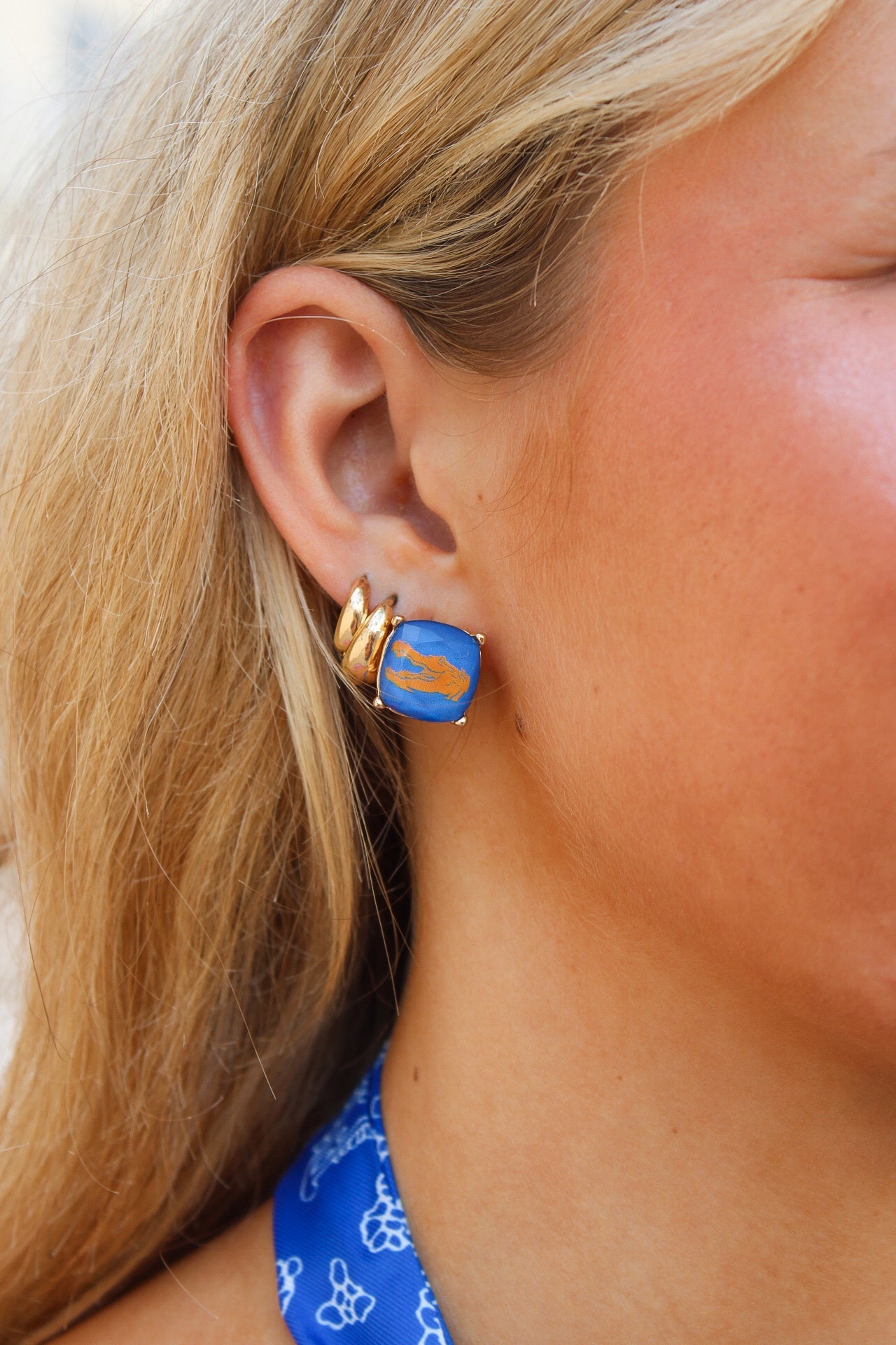 Gameday Gator Stud Earrings - Blue/Orange