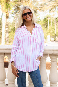 Z Supply: The Perfect Linen Stripe Top - Spanish Rose