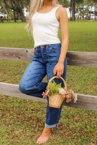 Rachael High Rise Barrel Cuff Jeans - Dark Wash