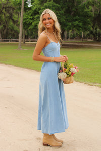 Z Supply: Angel Eyes Twill Midi Dress - Lake Blue