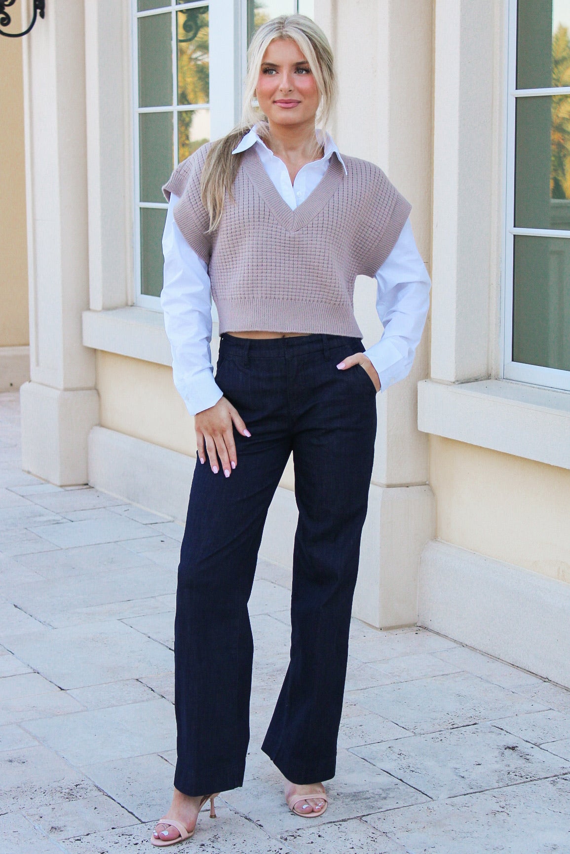 Double Take Media Sweater - Taupe