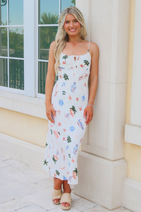 Beach Shores Front A-Line Midi Dress - Multi