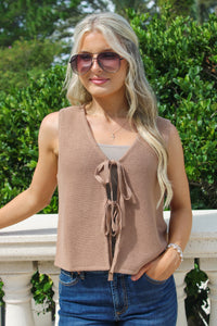 On The Run Tie Front Sweater Vest - Coco