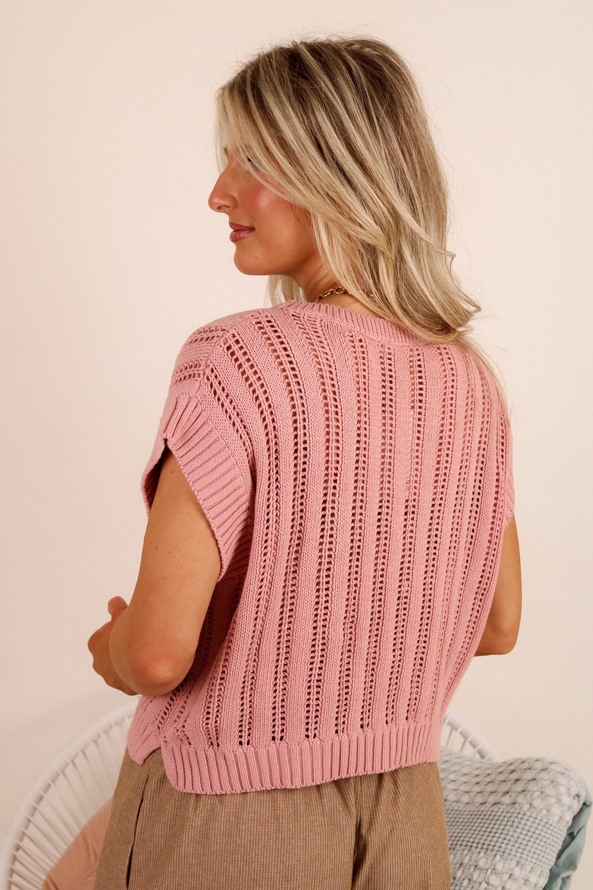 Pure Intent Open Knit Sweater - Powder Rose