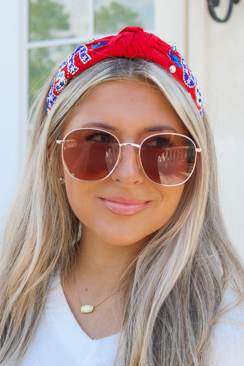USA Rhinestone Headband - Red