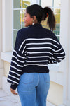 Cozier Times Striped Mock Neck Sweater - Navy