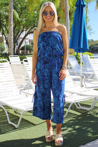 Enchanted Waters Strapless Jumpsuit - Blue Leaf