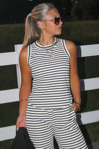 Stay On Track Sleeveless Tank - Black/White