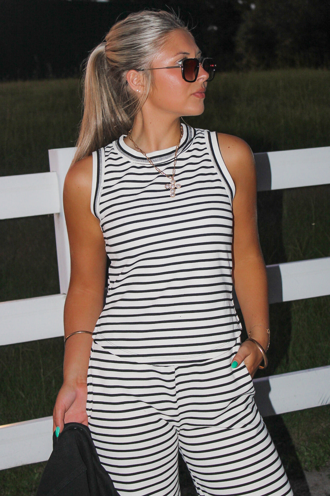 Stay On Track Sleeveless Tank - Black/White
