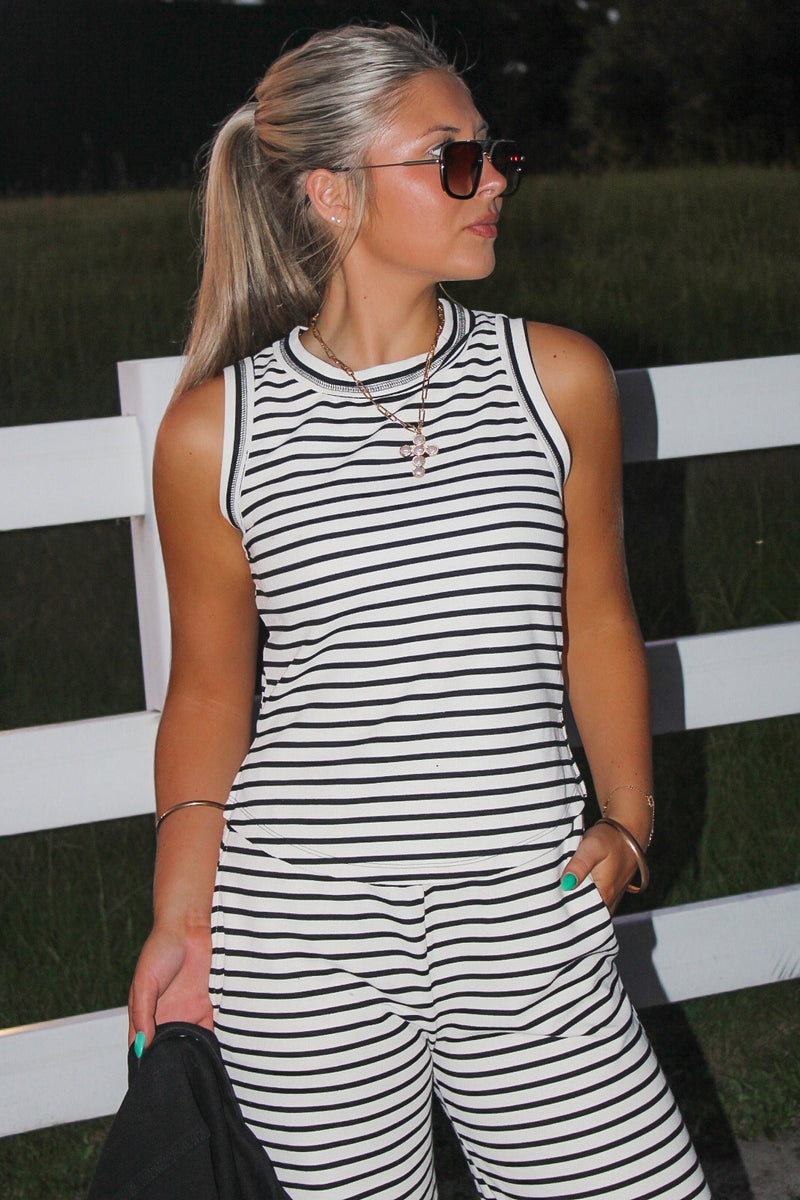 Stay On Track Sleeveless Tank - Black/White