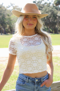 Sadie & Sage Letters Lace Tee - Cream