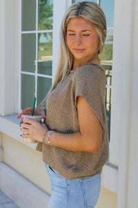 Everyday Edge Notched V-Neck Sweater - Cappuccino