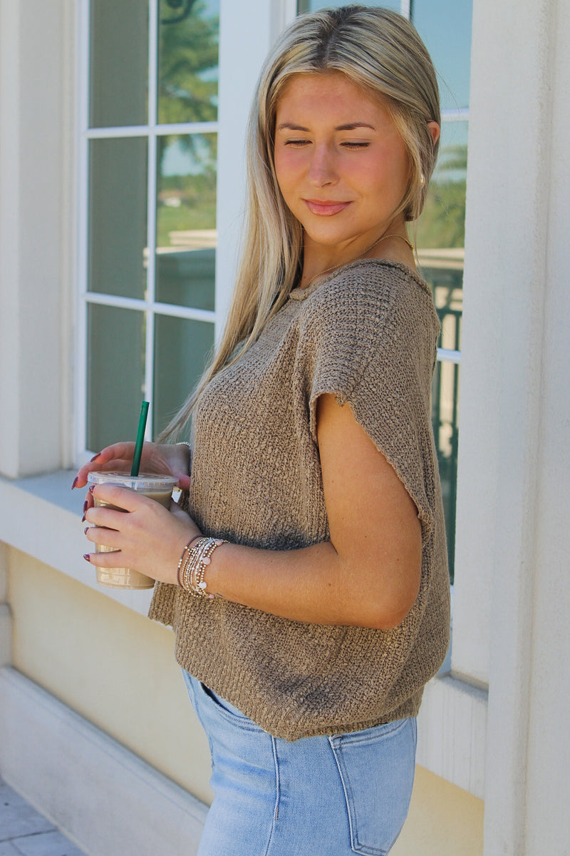 Everyday Edge Notched V-Neck Sweater - Cappuccino