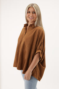 Fall Days Suede Button Down Top - Camel | Makk Fashions