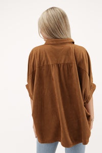 Fall Days Suede Button Down Top - Camel | Makk Fashions