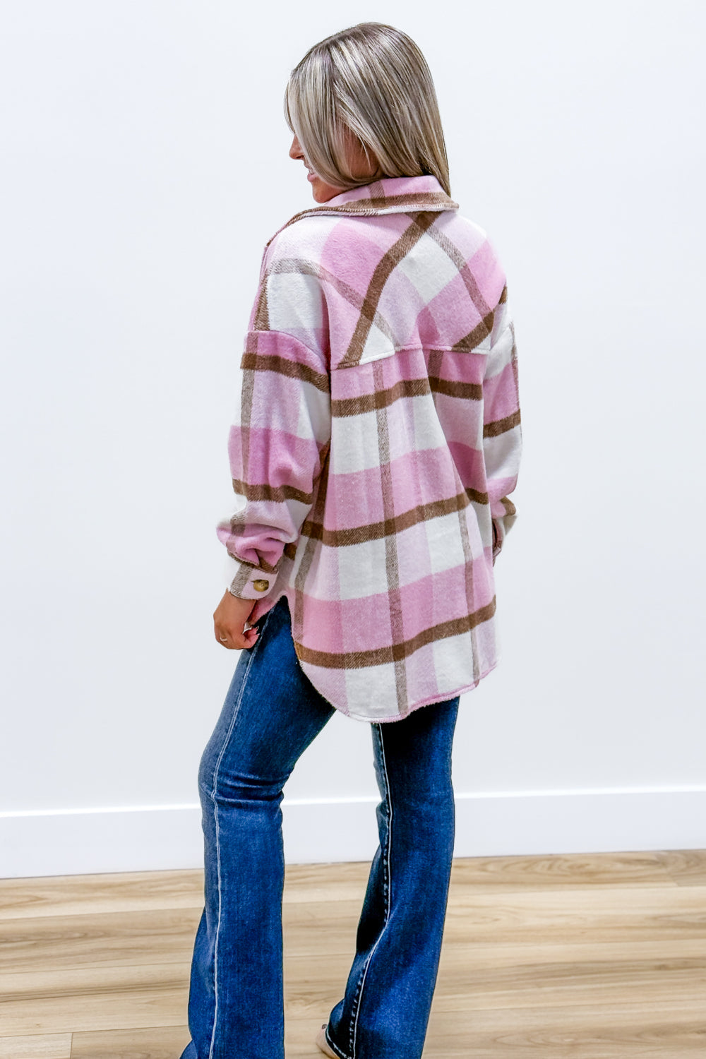 Fall Statement Oversized Plaid Jacket - Pink/Taupe | Makk Fashions