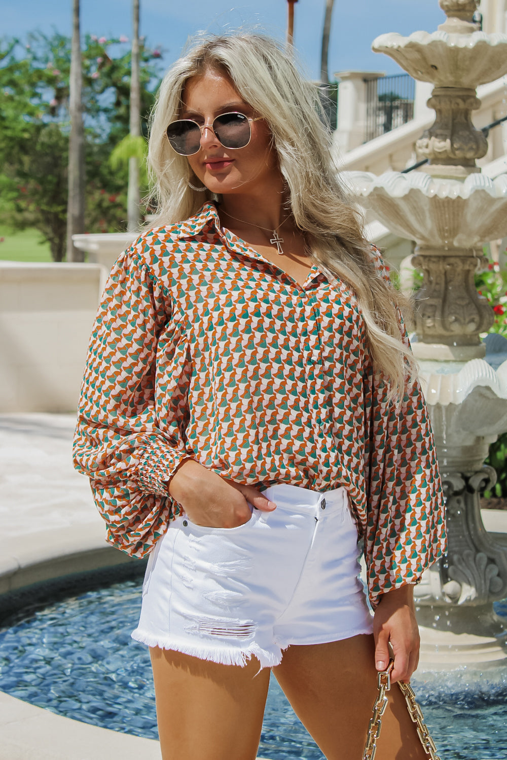Feel The Breeze Button Down Top - Green | Makk Fashions