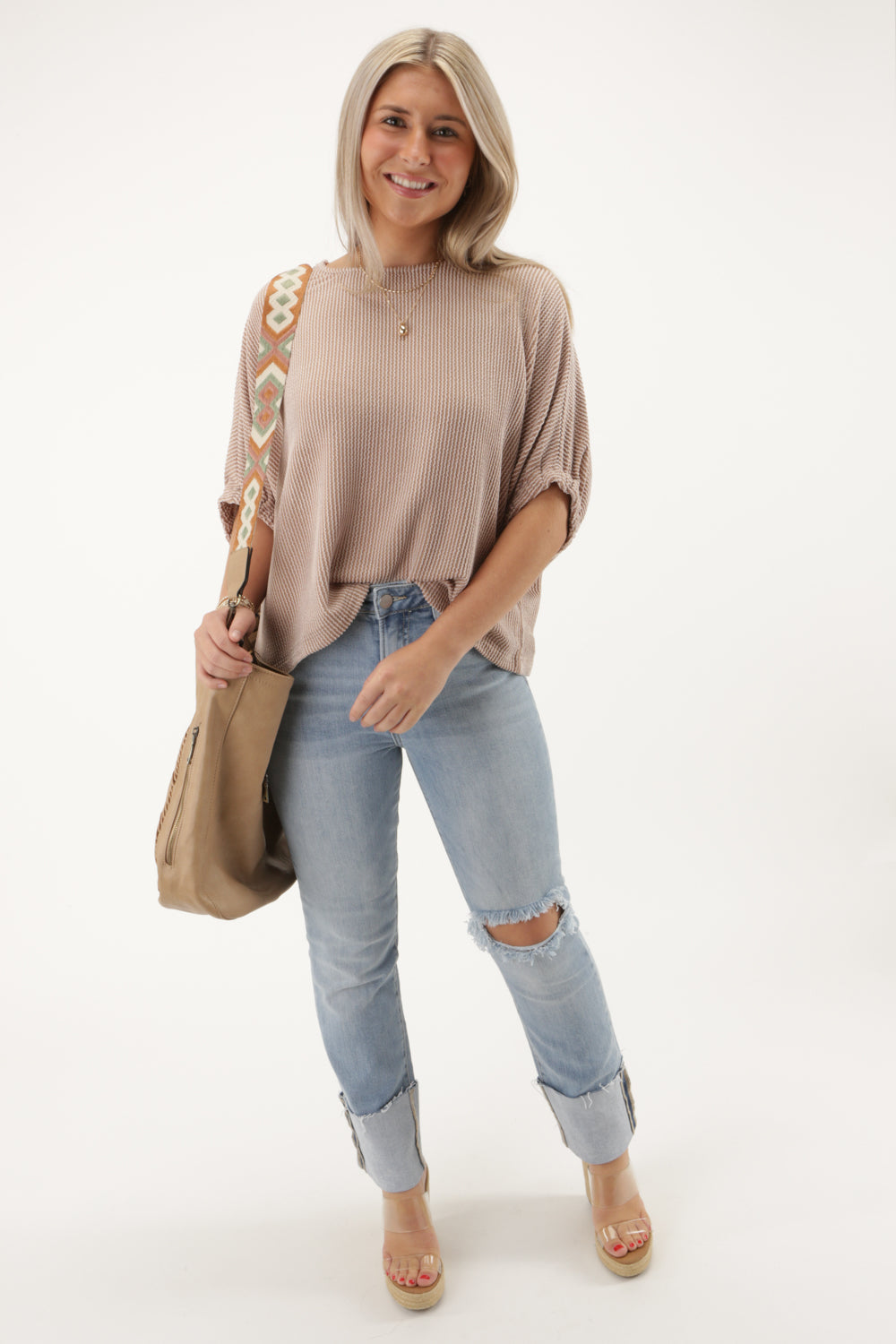 Feel The Breeze Textured Top - Coco | Makk Fashions