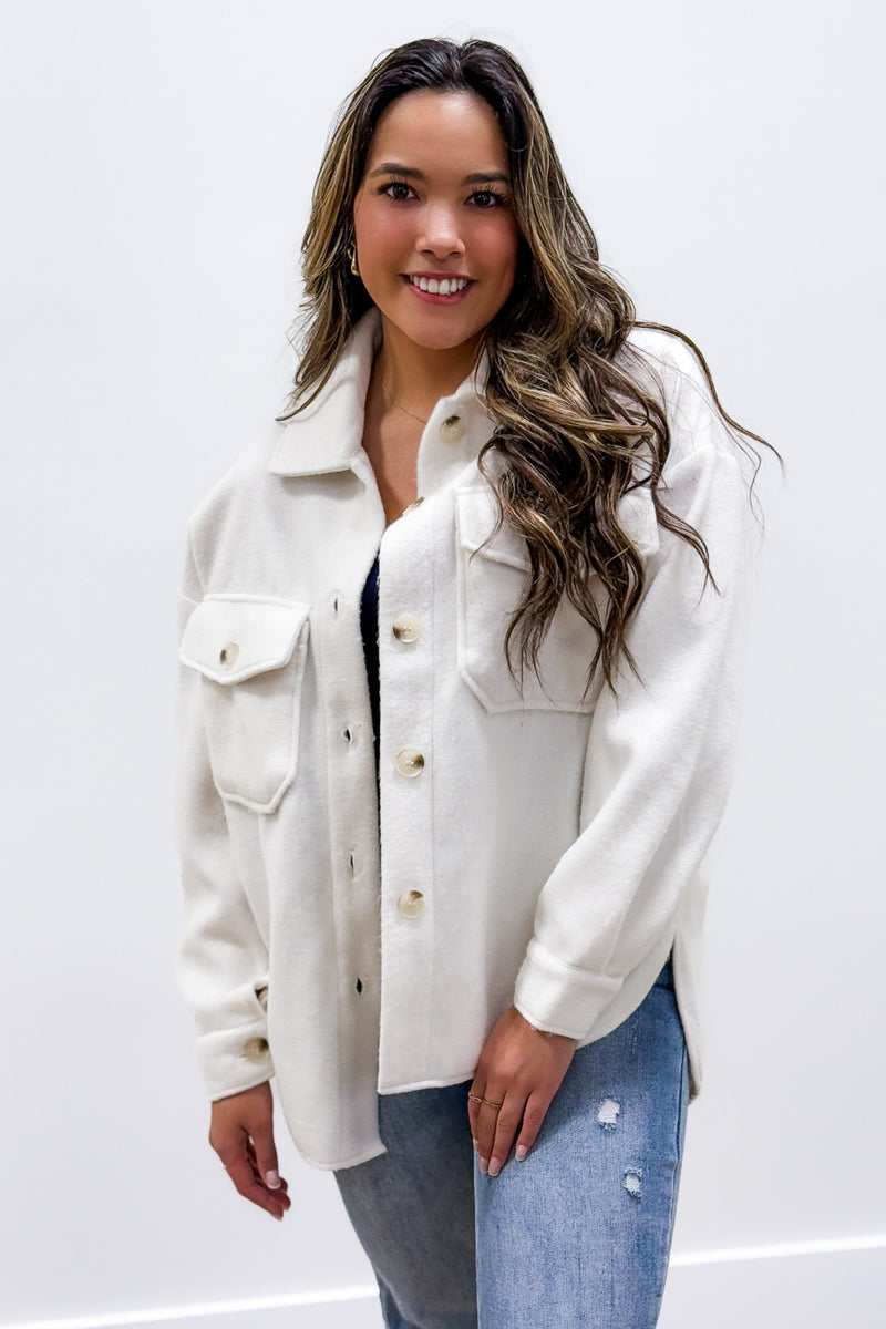 Feeling Cozy Fleece Shacket - Ivory | Makk Fashions