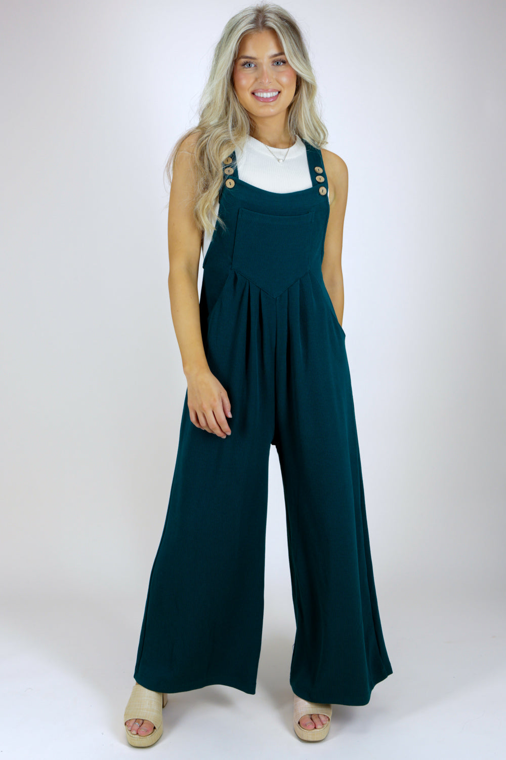 Feeling Free Wide Leg Jumpsuit - Hunter Green | Makk Fashions