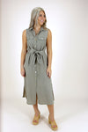 Feeling Inspired Sleeveless Linen Dress - Dusty Olive | Makk Fashions