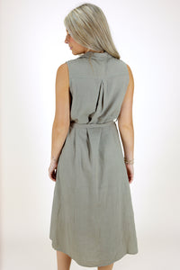 Feeling Inspired Sleeveless Linen Dress - Dusty Olive | Makk Fashions