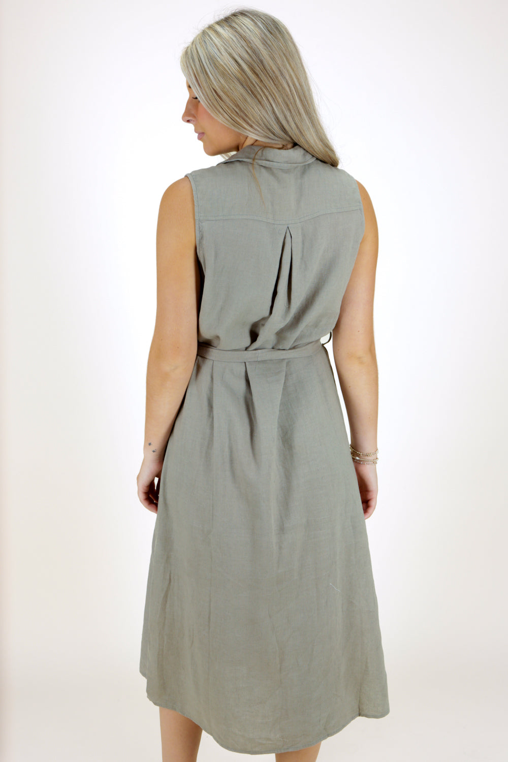 Feeling Inspired Sleeveless Linen Dress - Dusty Olive | Makk Fashions