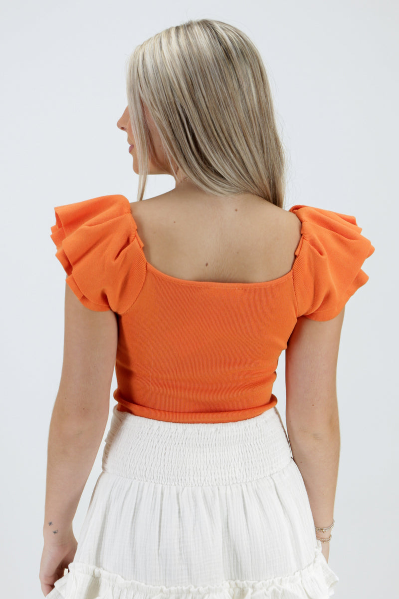 Feeling Lucky Ribbed Knit Top - Orange | Makk Fashions