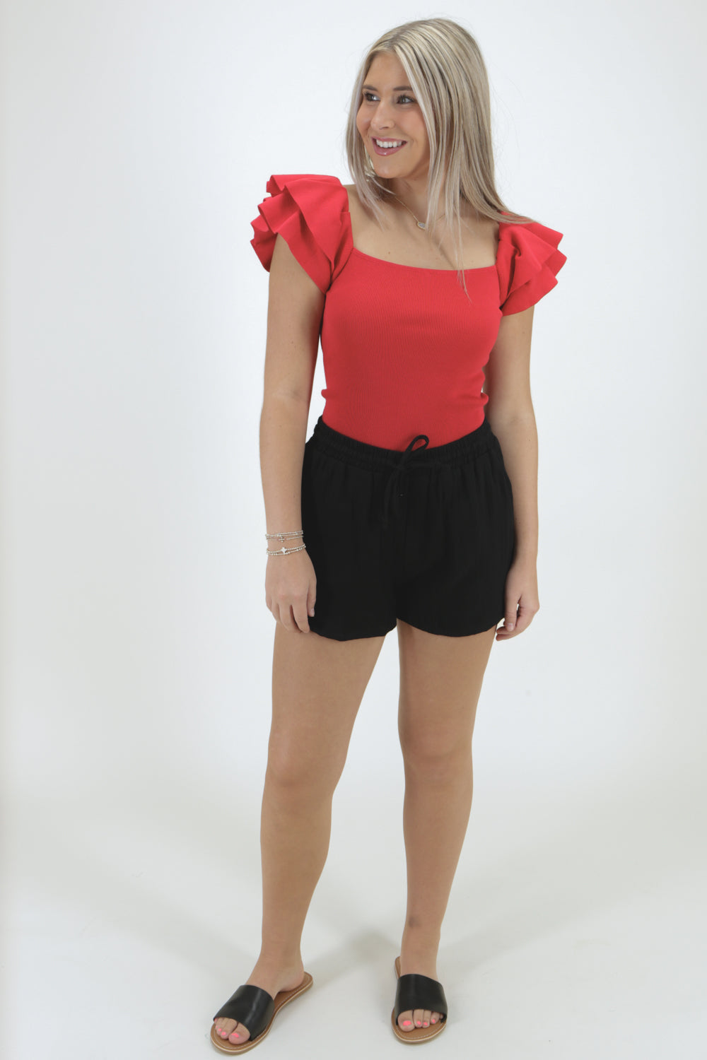 Feeling Lucky Ribbed Knit Top - Red | Makk Fashions