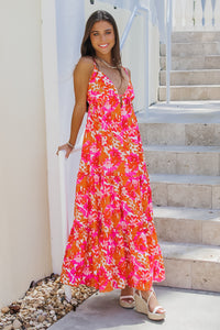 Feeling So Vibrant Tiered Maxi Dress - Orange/Fuchsia | Makk Fashions