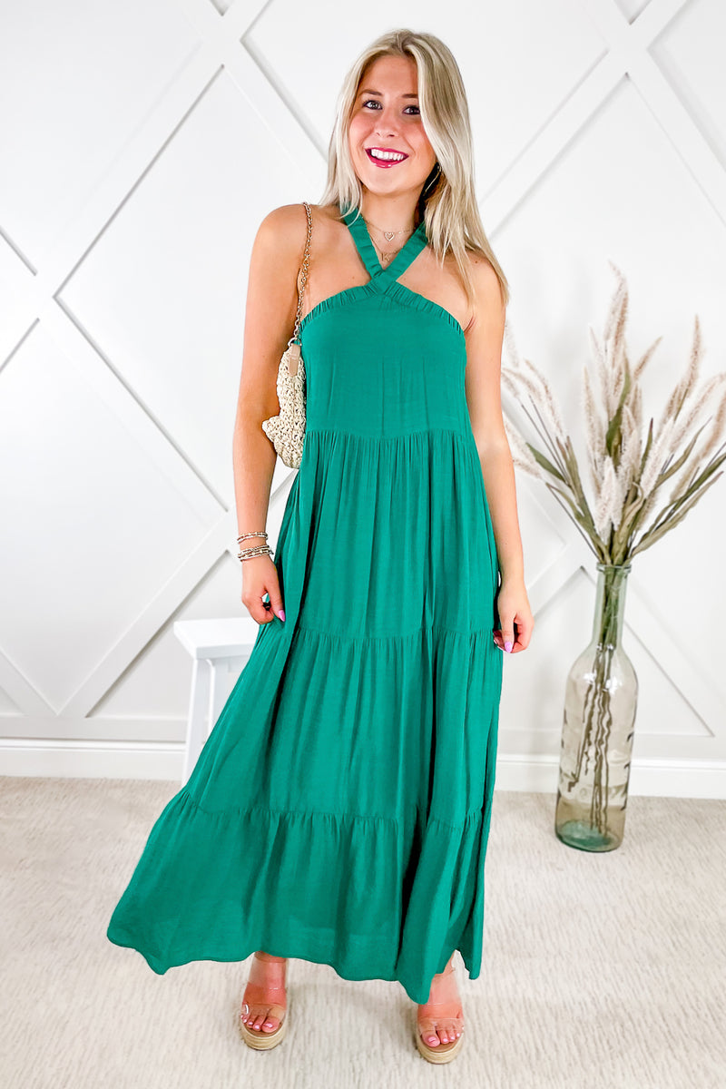 Feeling The Vibes Halter Maxi Dress - Green | Makk Fashions