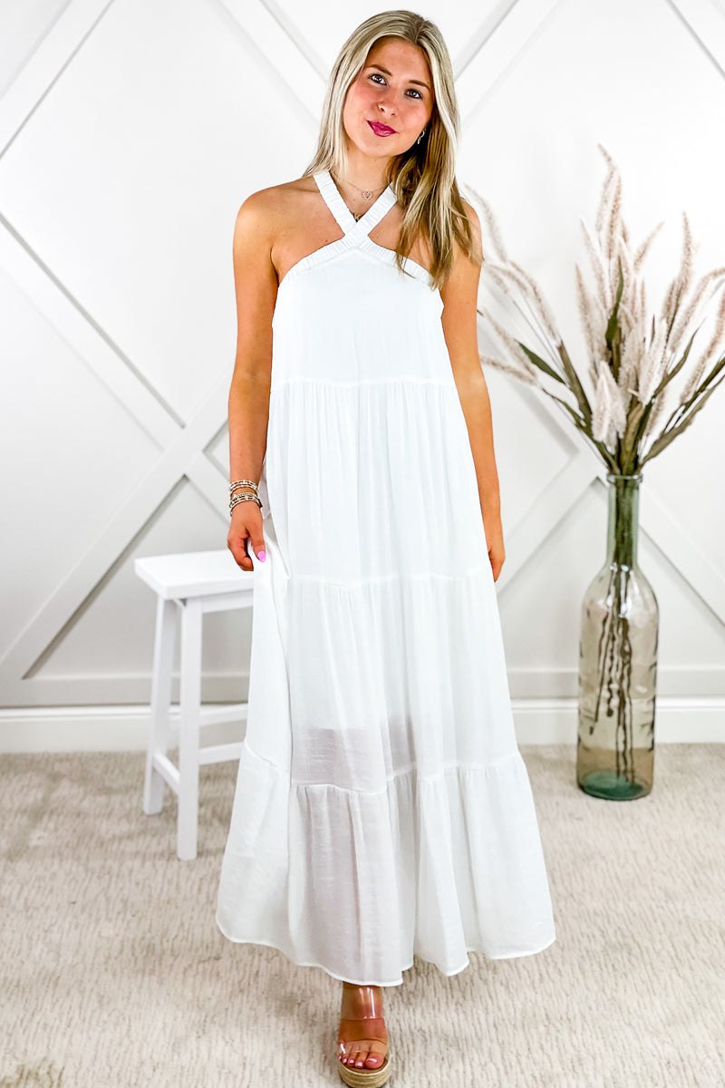 Feeling The Vibes Halter Maxi Dress - White | Makk Fashions