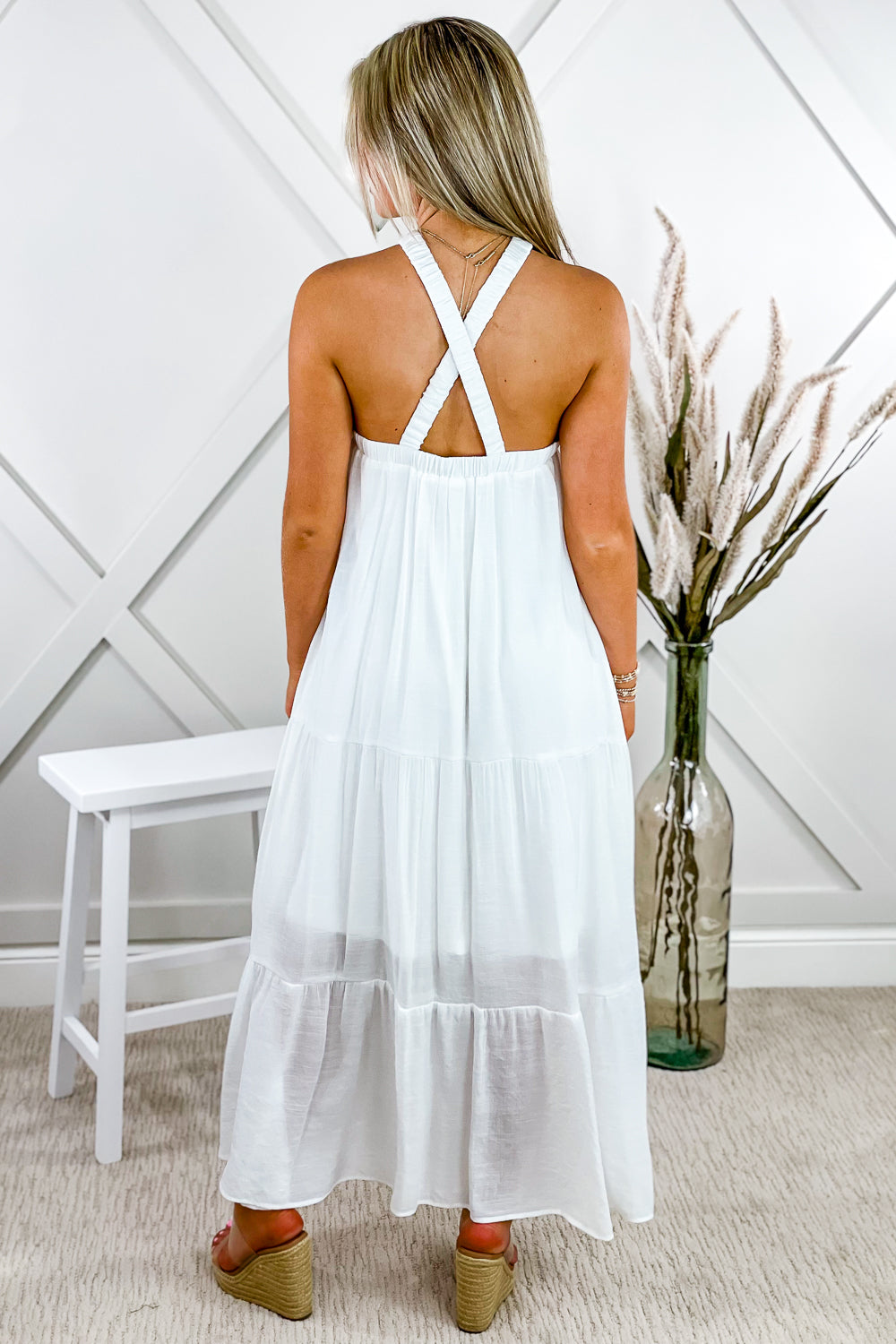 Feeling The Vibes Halter Maxi Dress - White | Makk Fashions
