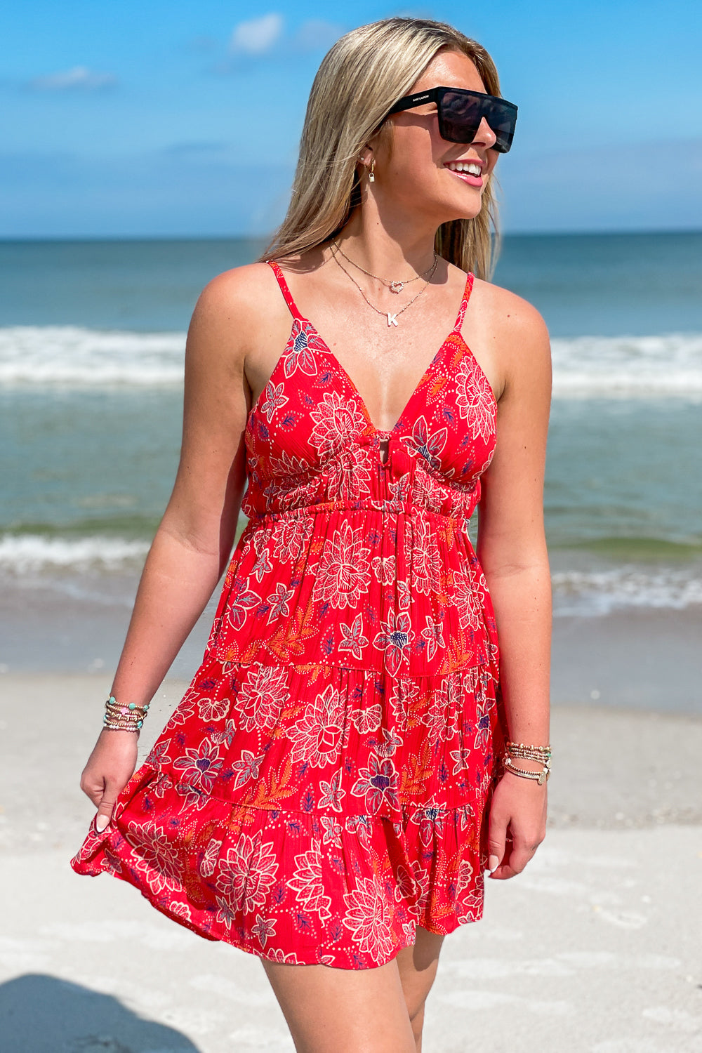Feeling Tropical Tiered Mini Dress - Red | Makk Fashions