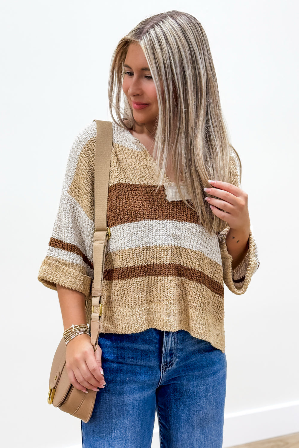 Finding Comfort Striped V-Neck Sweater - Coco | Makk Fashions