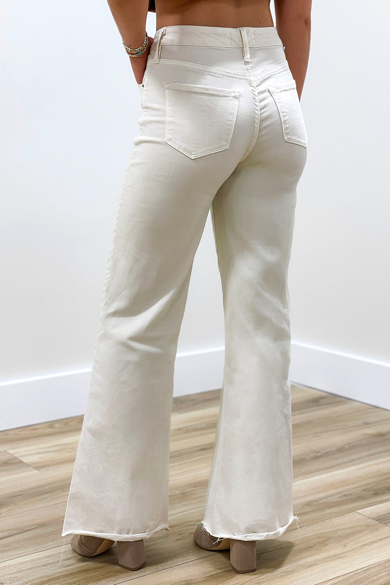 Fiona High Rise Wide Leg Jeans - Wheat | Makk Fashions