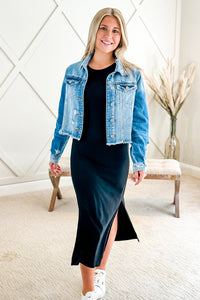 Flawless Fit Ribbed Midi Dress - Black | Makk Fashions
