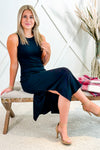 Flawless Fit Ribbed Midi Dress - Black | Makk Fashions